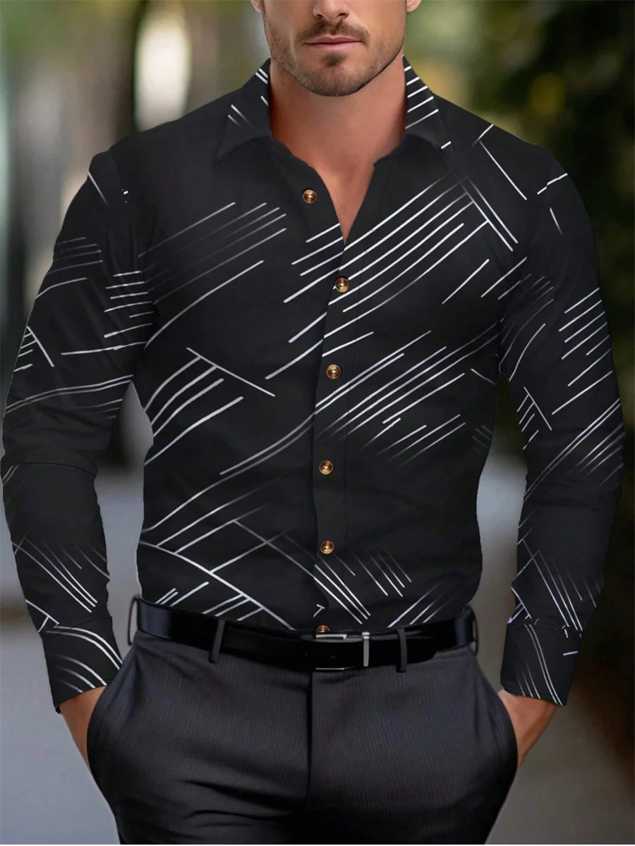 Men's Shirt 10 Color Long Sleeve Striped 3D Printed Lapel New Hawaiian Vacation Button-up Long Sleeve Shirt Fashion Casual