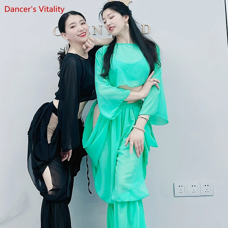 Belly dance training clothes for women belly dnancing long sleeves top+trouserd Indian costumes Chiffon lantern pants Oriental