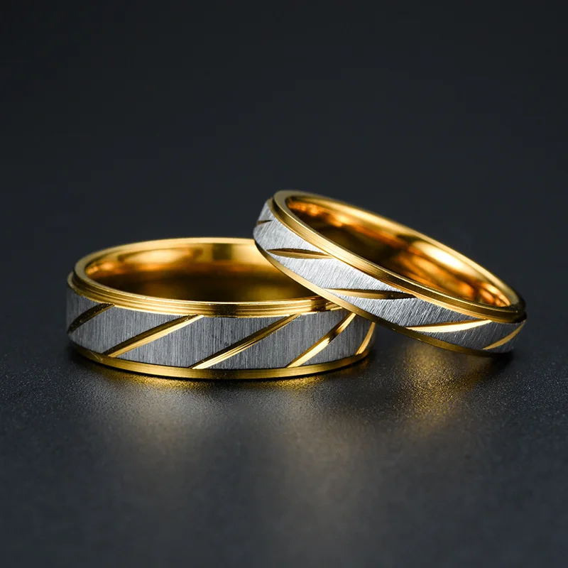 Anillos chapados en oro de acero inoxidable para hombres y mujeres, joyería de pareja, venta al por mayor, envío directo, tamaño 5-13, 2024