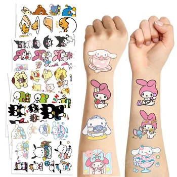 10Pcs Sanrio Mymelody 헬로 키티 임시 문신 스티커 만화 Kuromi Cinnamoroll 가짜 문신 어린이 생일 선물 장난감