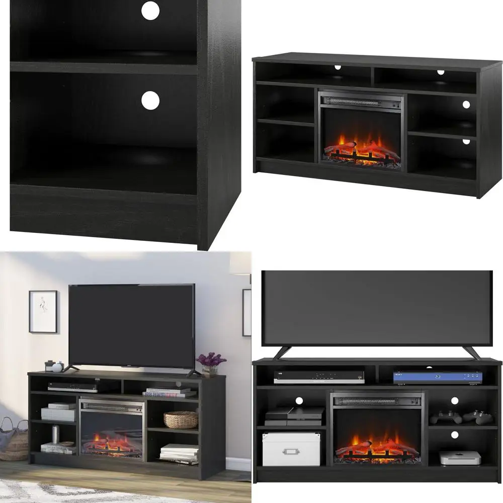 

Тумба под телевизор 55 дюймов с электрическим камином, отделка черный дуб, идеально подходит для гостиных и спален