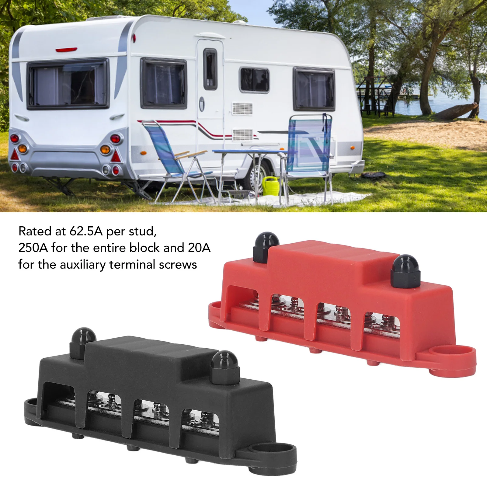 2Pcs Power Distribution Block Bus Bar 48V 250A M8 Screw 4 Terminal Power Distribution Block Automobile Boat Accessories image 3