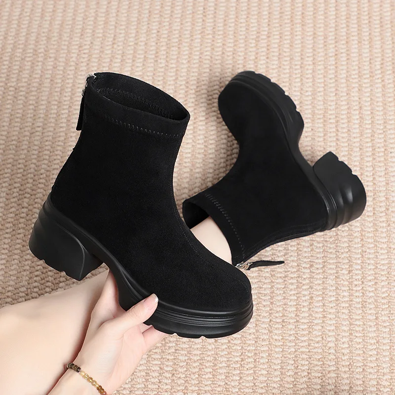 

Flannel Warm Plush Women's Boots for Woman Shoes Autumn 2025 Women's Fashion Crystal Leather Winter Short Boots Black Size 35-41