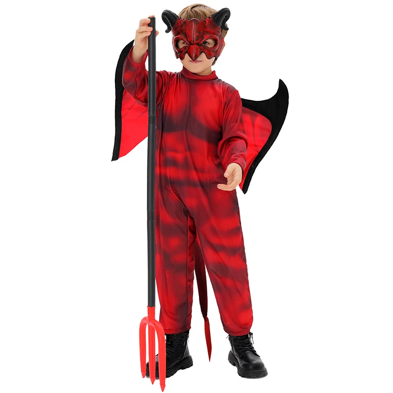 

2025 New Arrival Boy Malevolent Demon Halloween Fancy Dress Up Girl Brawny Red Devil Costume for Kids