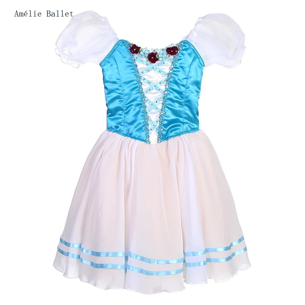 

B23036 Lake Blue Bodice Professional Romantic Tutu with Hook Back and 2 Rows of Eyes Girls Ballerina Dance Costume Ivory Tutus