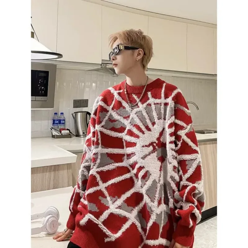 

Sweater Men's Autumn and Winter New American High Street Handsome Spider Jacquard Loose Pullover Sweater