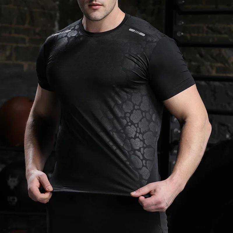 Men Running Compression T-shirt Dry Fit Short Sleeve Sport Tees Male Gym Fitness Jogging Sweatshirt Homme Athletic Shirt Tops