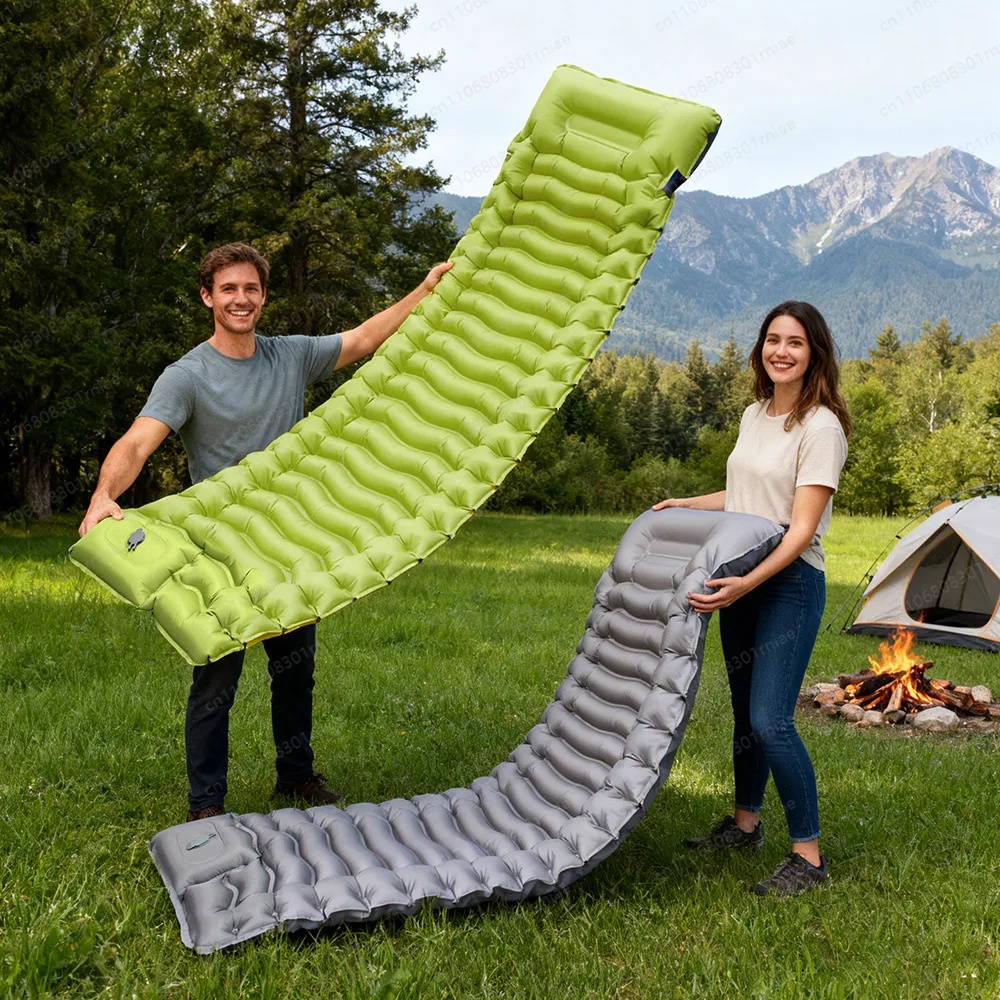 TPU Air Cushion Camping Air Mattress Foldable Portable Lightweight Foot Pump Ultra Elastic Composite Outdoor Mat
