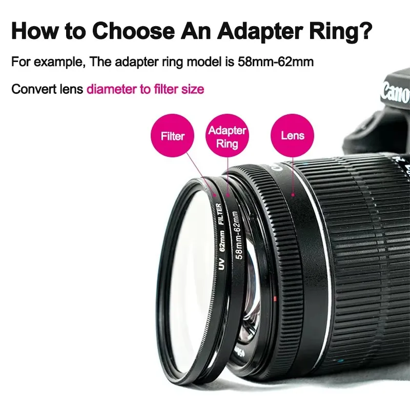 Anillo adaptador de filtro UV ND CPL para lente de cámara, anillos de paso de Metal 58-62mm 77-67mm, anillo reductor para lente Canon Nikon Sony Fuji