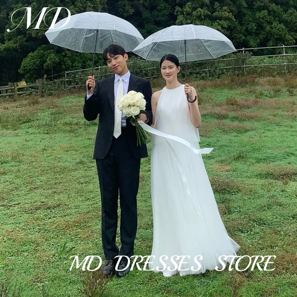 

MD Simple Tiered Lvory A-line Wedding Dress Sleeveless Tulle Korea Photoshoot Floor-Length Bridal Gown Customized 2025 웨딩드레스