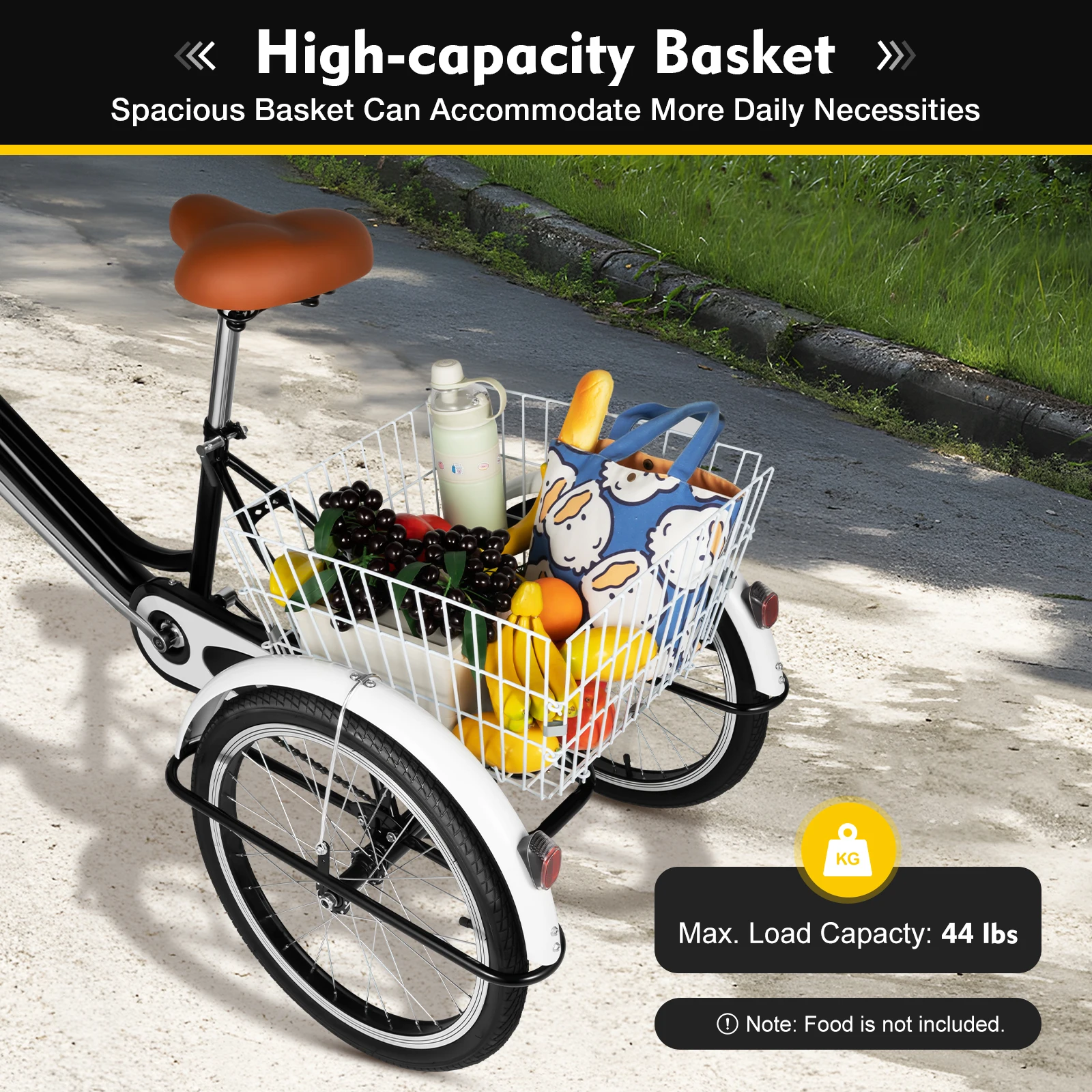 20 Inch Tricycle High-carbon Steel Frame High-capacity Basket 3 Wheel Bikes Easy Riding Adult Tricycle