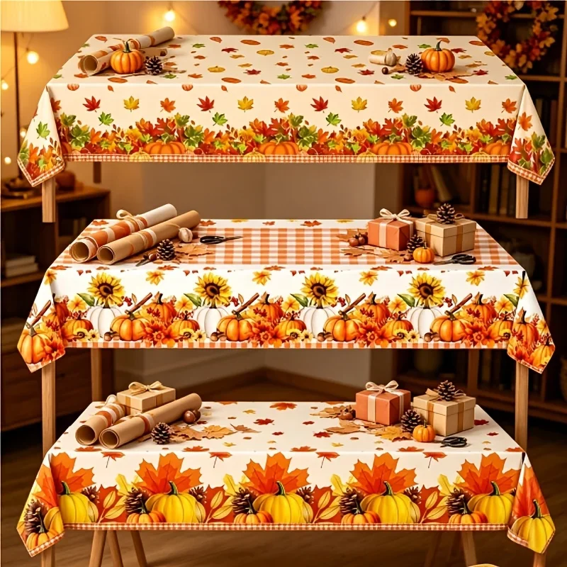 3 autumn pumpkin, maple leaf and sunflower party tablecloths, autumn harvest checkered tablecloth, Thanksgivingxzj