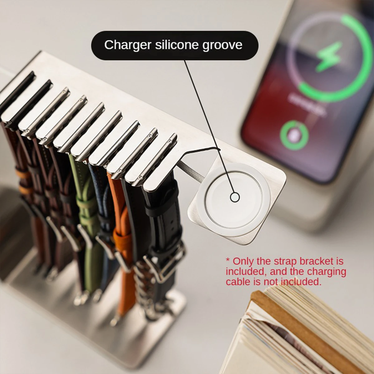 قاعدة شحن لساعة أبل ، حامل معدني ، حزام شحن ، قوس تخزين ، فولاذ مقاوم للصدأ ، مناسب لساعة أبل