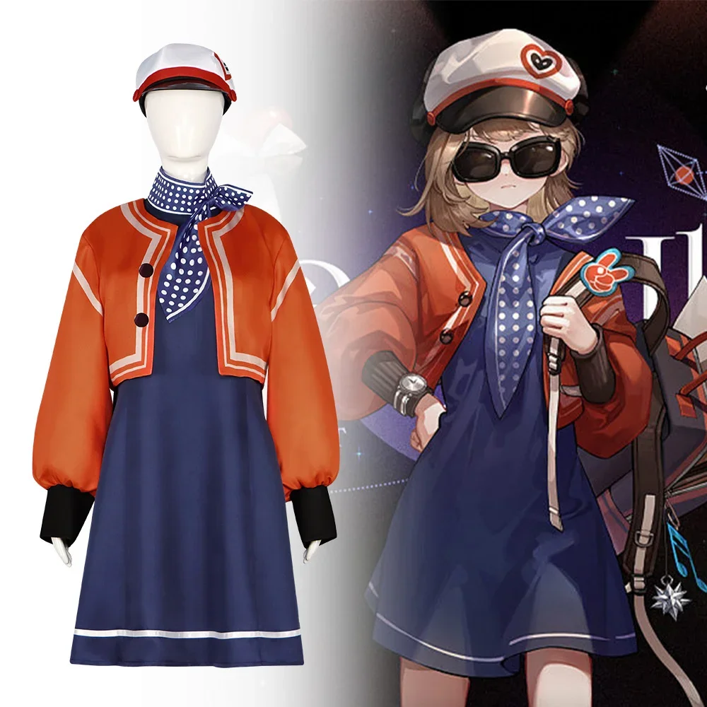 

New Game Reverse:1999 Regulus Cosplay Costume Orange Coat Blue Dress Hat Glasses APPLE Scarf Halloween Outfits Women Daily Suits