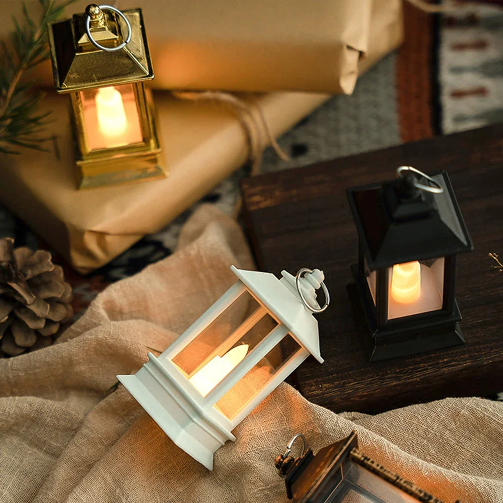 LED Electronic Candle Light Smokeless Flameless Mini Square Vintage Candle Lantern Outdoor Hanging Lanterns Halloween Decoration