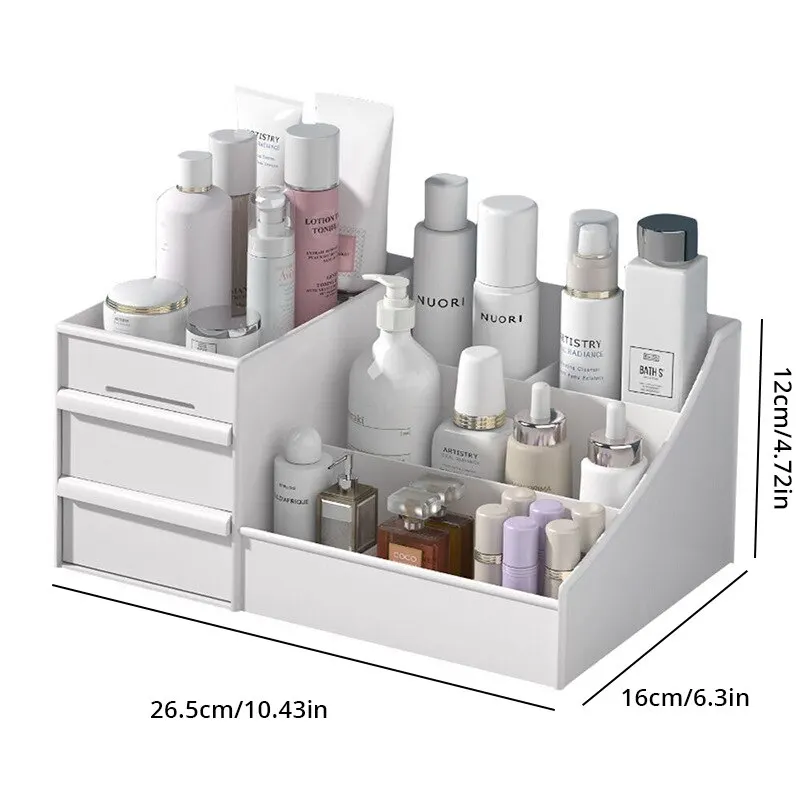 1pc White Drawer Makeup Storage Box Plastic Organizer for Cosmetics Skin Care Dressing Table Desktop Dormitory