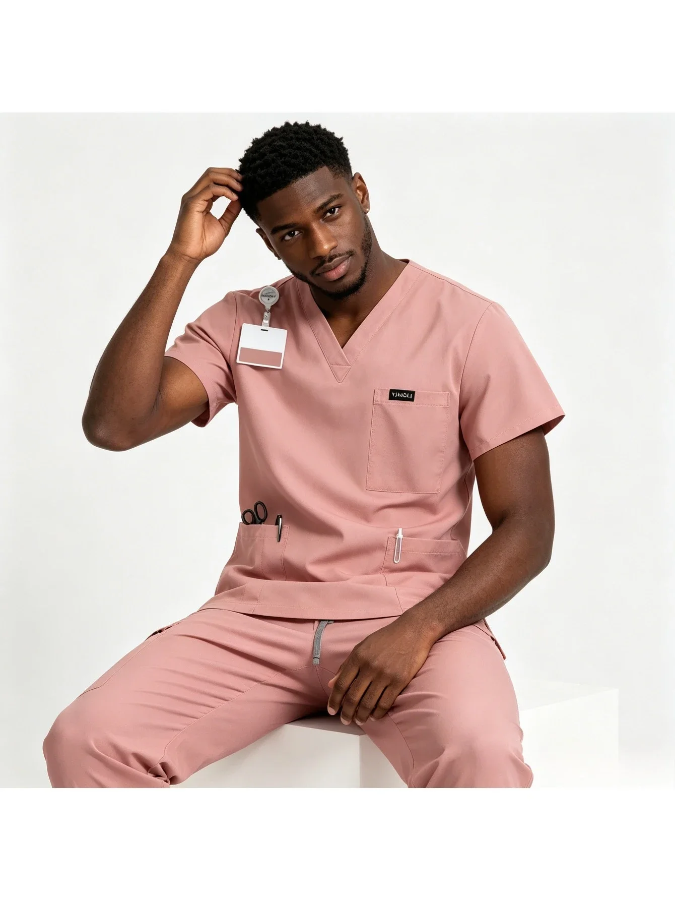Stand Collar Short Sleeve Two Piece Set Loose Fit Comfortable Skin Friendly Hospital Nurse Doctor Workwear
