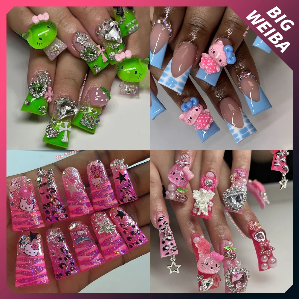 

Pink Hello Kitty Diy Duck Web Fake Nails 41 Types Glitter Powder Sparkle Diamond Press On Nails Sticke Manicurist Handmade Nails