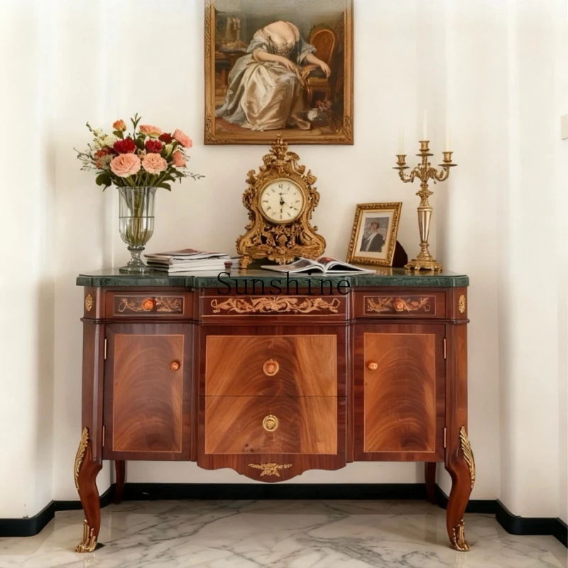 

European solid wood marble entrance locker sticker parquet gold brown furniture