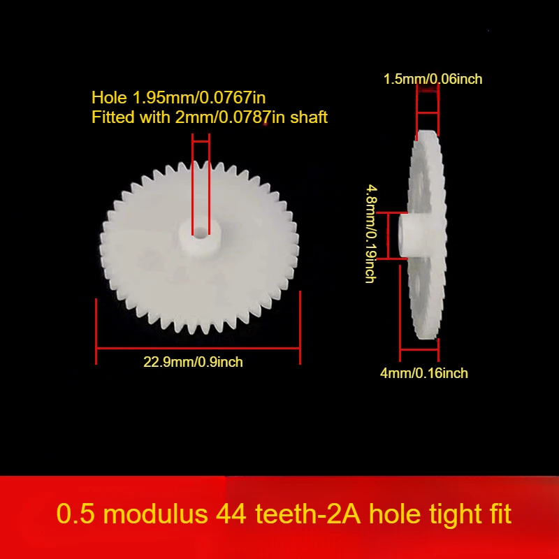 44-2a/3a 20/100pcs 0.5 Module Plastic Gear, 44Teeth,2mm/3mm Tight Fit Bore,Straight Gear Accessory for Toy Gearbox