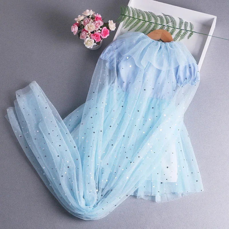 2024 New Disney Elsa Princess Dress with Cape Girls Dress Summer Kids Short Sleeve for Children's Western Style Frozen 2-8Y