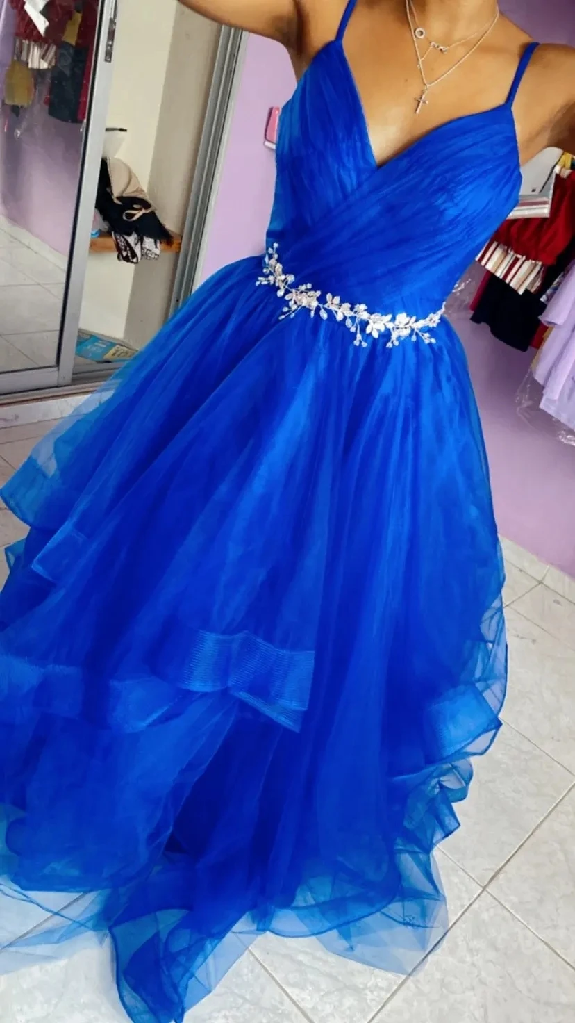 Custom ColorFashion Calssic Spaghetti Strap V-neck Boho Quinceanera Dresses Party for Prom Dress Sweet Ball Gown Sliver Belt