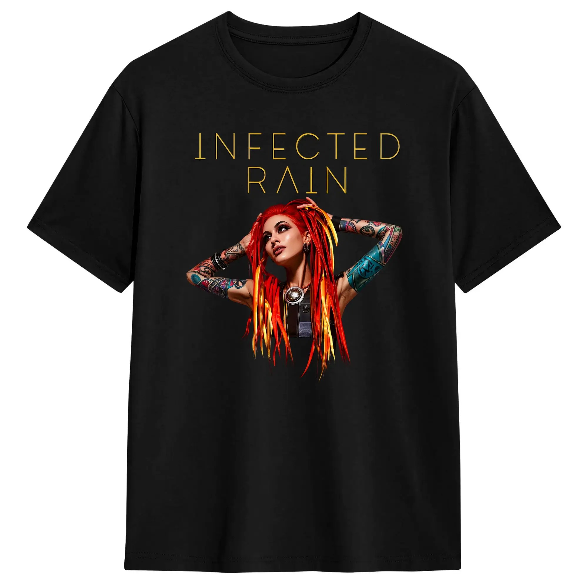 Vintage T-Shirt Sommer Band Infected Rain Hippie T-Shirts Baumwoll-T-Shirt für Herren Y2K Basic Muster Kurzarm Kleidung – Detail 3