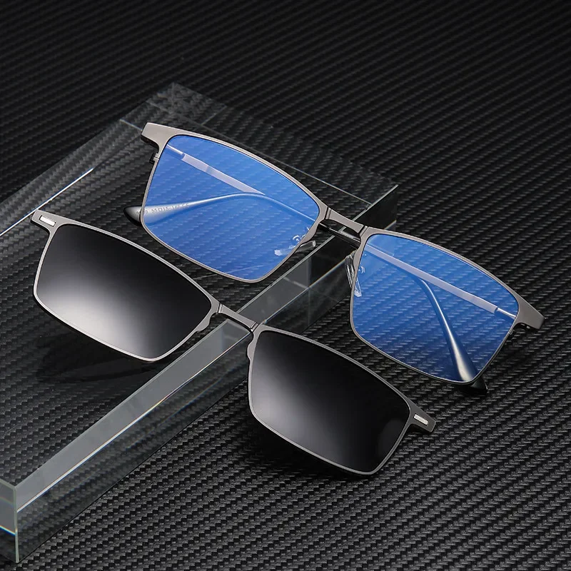 

KIZN 3 in 1 Square Polarized Men Women Custom Discoloration Prescription Optics Myopia Sunglasses Glasses Frame -0.5 to -10