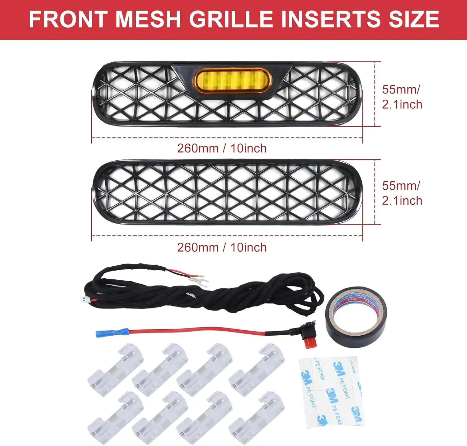 Car Front Grill Inserts With Amber Light for Ford Bronco 2021-2024 2/4-Door Front Mesh Grille Inserts Grills Frame Accessories