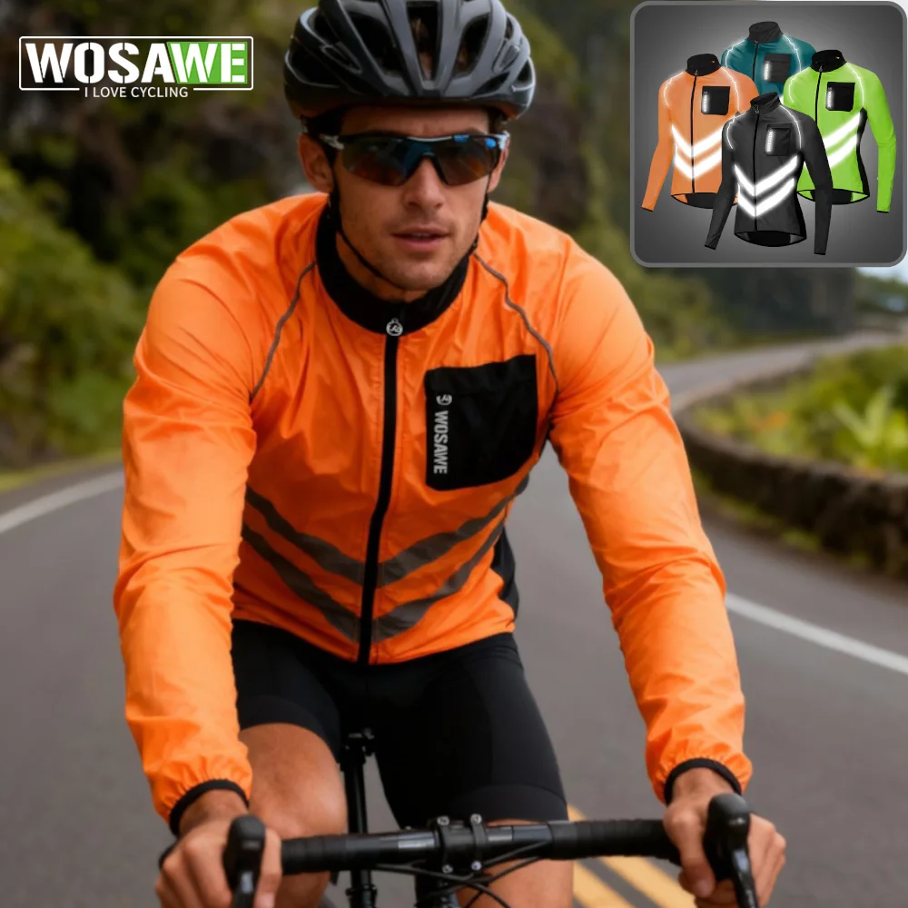 

WOSAWE Cycling Windbreaker Windproof Water Repellent Reflective Bicycle Jacket Ultralight MTB Road Bike Jersey Men Sportswear