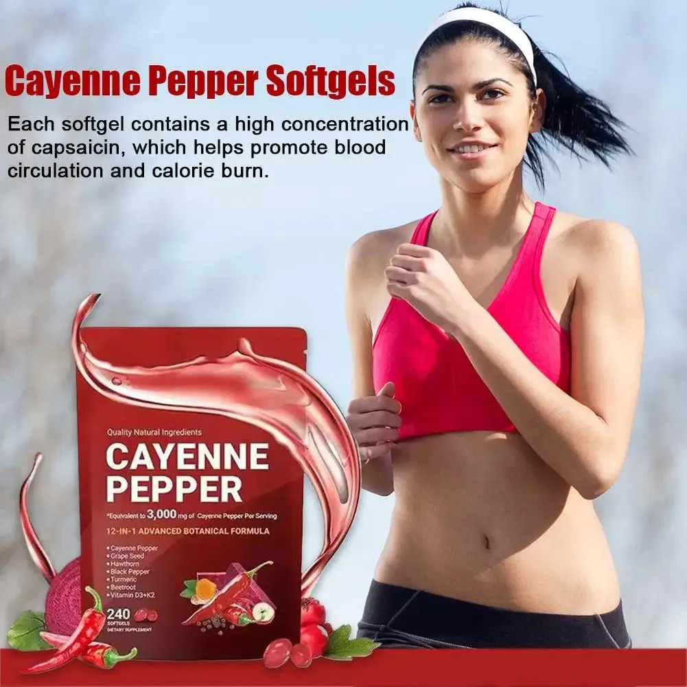 240 Softgels Cayenne Pepper Capsules 3000mg Cayenne Pepper Supplement Improve Digestion And Blood Circulation Capsaicin