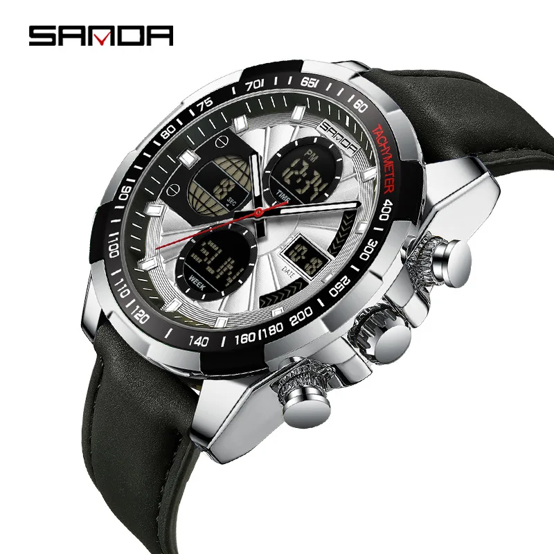 SANDA hot-selling men's watch large dial double luminous quartz watch male student leisure sports watch