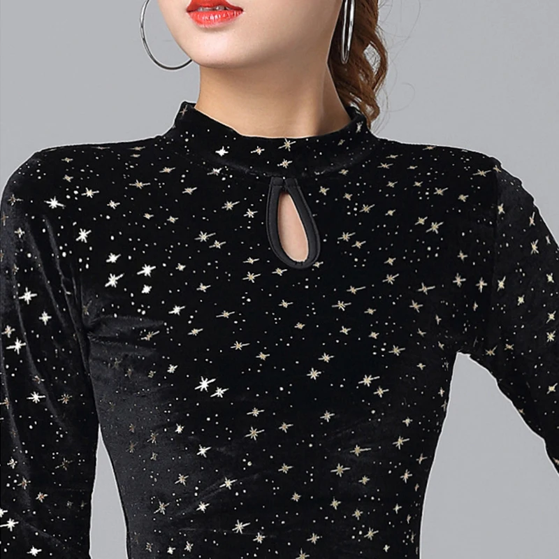 Nieuw Latin danskostuum voor volwassenen Fluwelen Cha Cha-jurk voor prestatiepraktijk Herfst Winterdanskleding