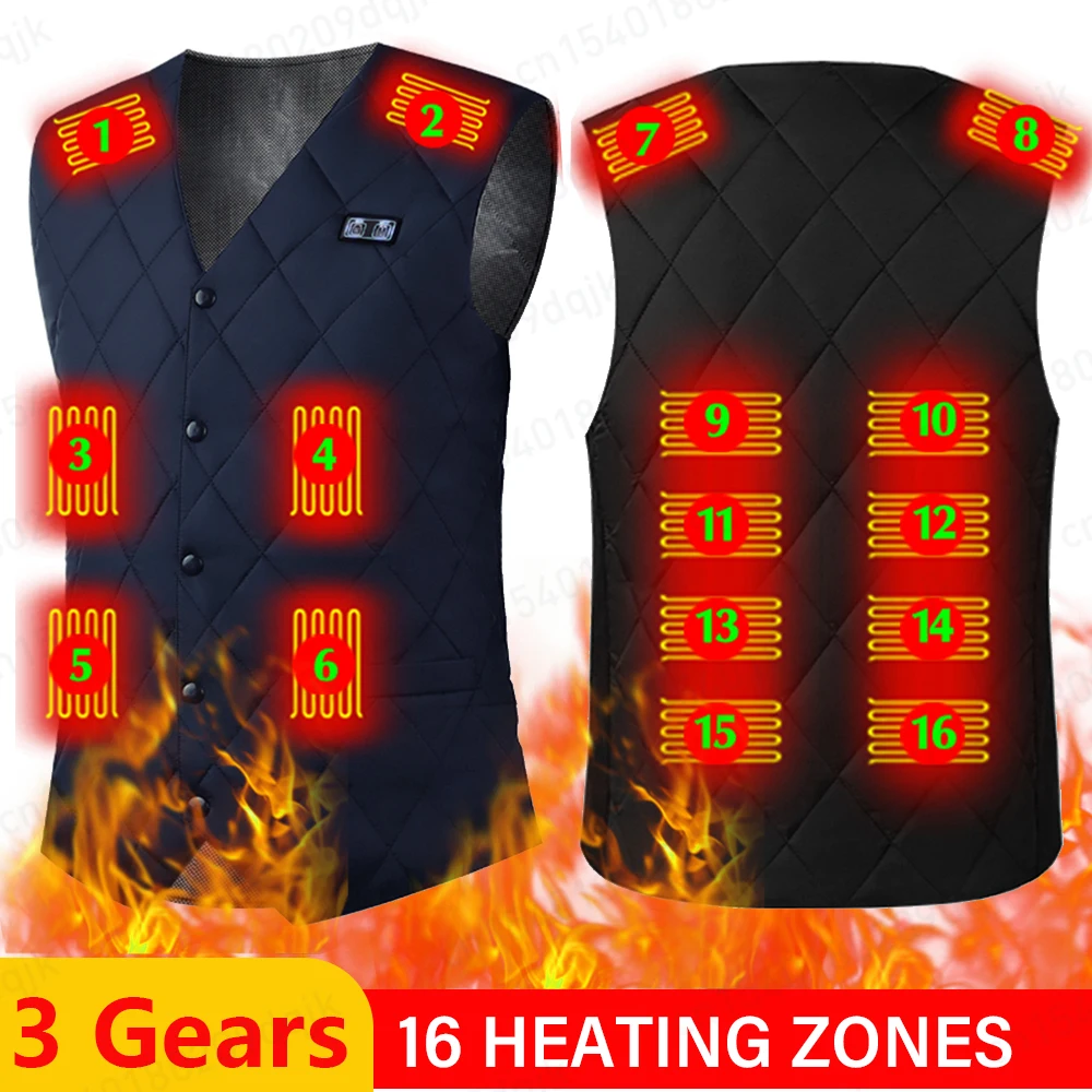 

16 Area Heated Vest Heated Jacket Winter Vest Body Warmer Men's Heating Vest USB Electric Washable Thermal Clothing for Outdoor