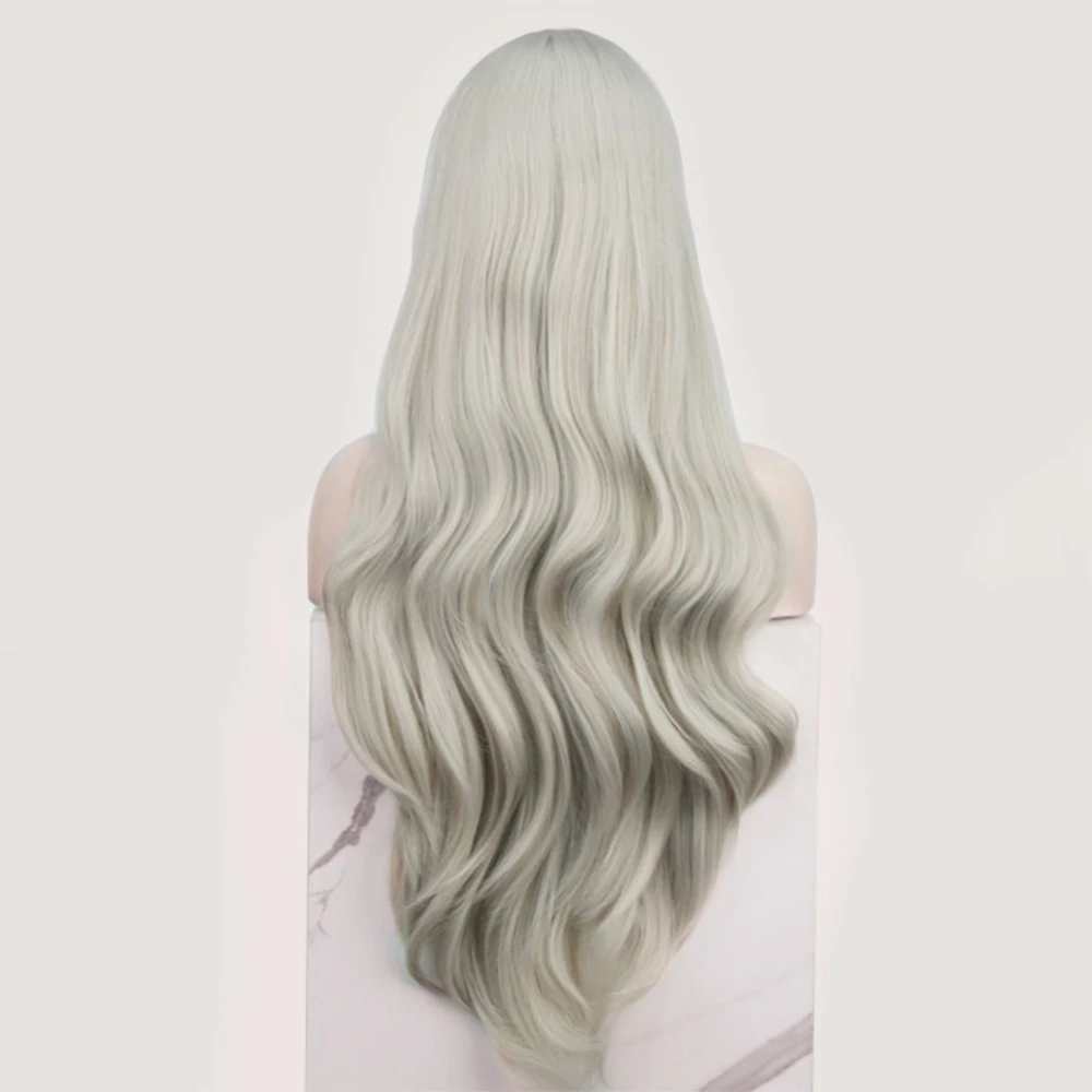 Smokey-Peruca dianteira de renda loira cinza para mulheres, resistente ao calor, cabelo sintético, ondulado longo, cabelo humano misturado, cosplay, diário