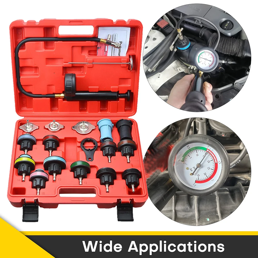 LeeKooLuu 18pcs Cooling System Pressure Tester kit Automotive Radiator Pressure Tester for Motorcycle Car Truck