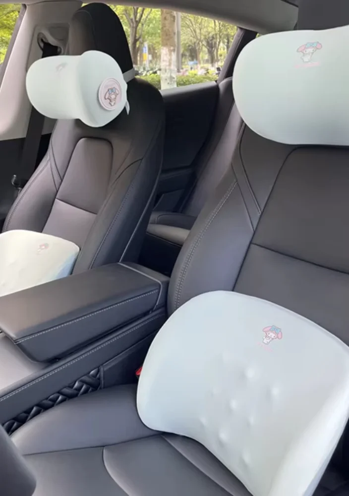 

Anime Sanrio Cute Melody Car Headrest Car Accessories Kawaii Seat Waist Support Four Seasons Universal Memory Cotton Car Pillow