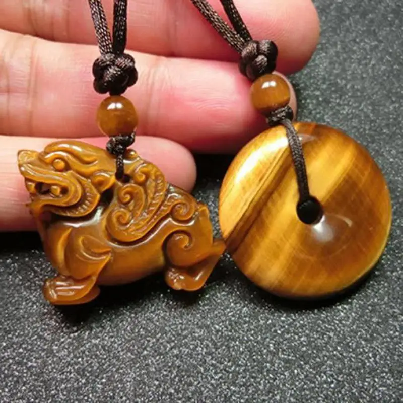 

Golden Tigers Eye Crystal Lucky Pixiu Pendant Fengshui Necklace Men Women Tiger Eye Healing Gemstone Fox Butterfly Amulet Charms