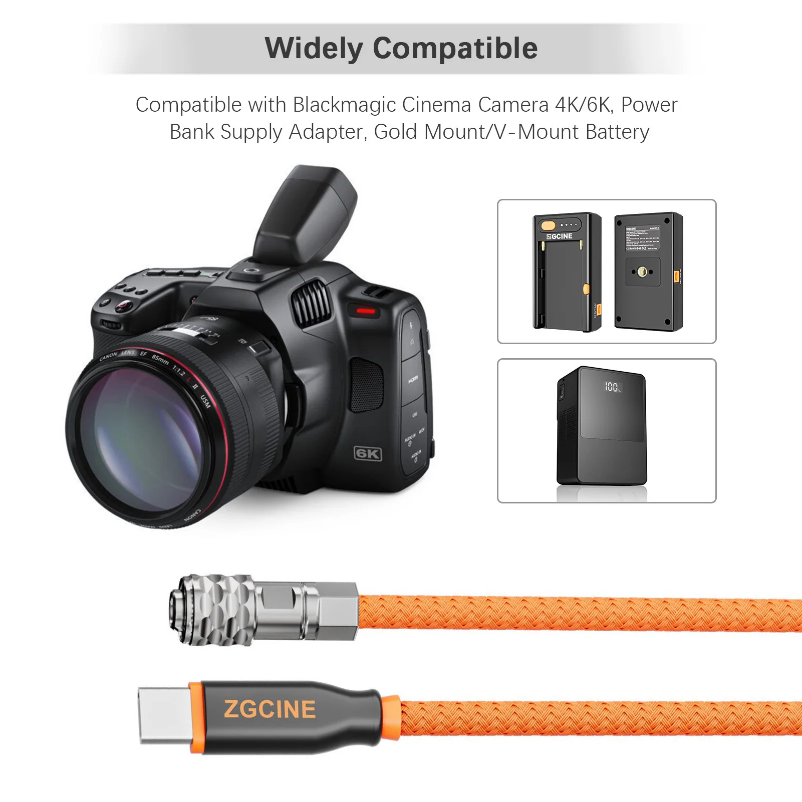 ZGCINE PD-BMD USB-C to 2-Pin BMPCC Power Cable 60cm Length with Braided Wire for Blackmagic Pocket Camera 4K/6K&V-mount Battery