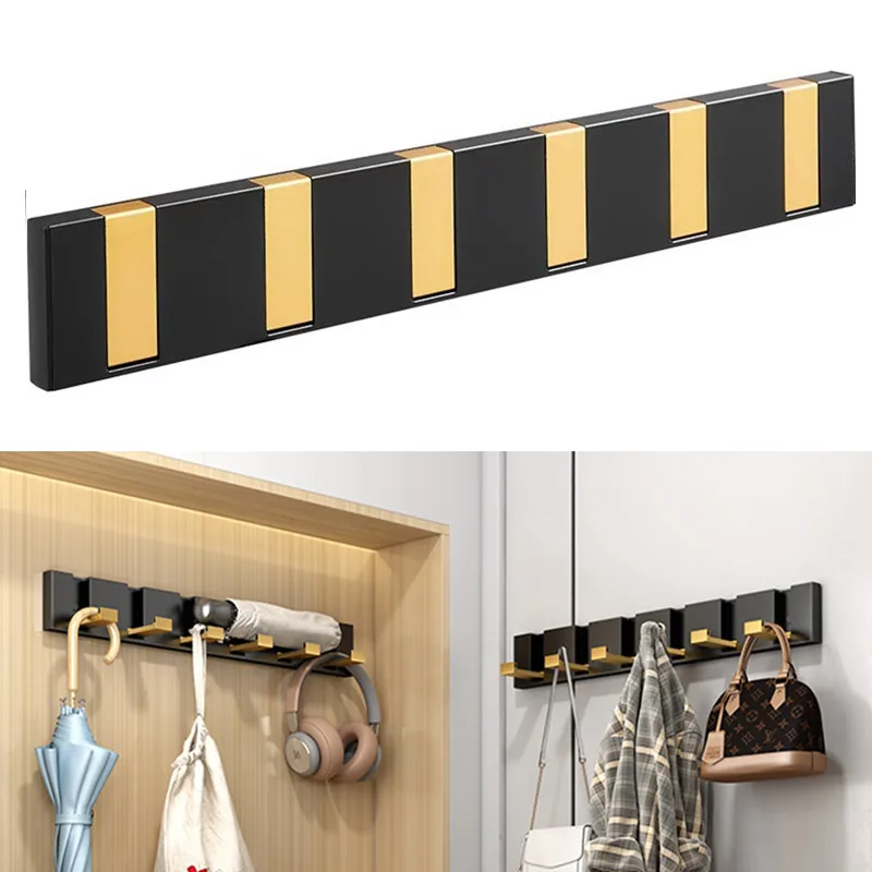 Black Golden Robe Hooks Folding Towel Hanger Installation Wall Hooks Coat Clothes Holder for Bathroom Kitchen Bedroom Hallway