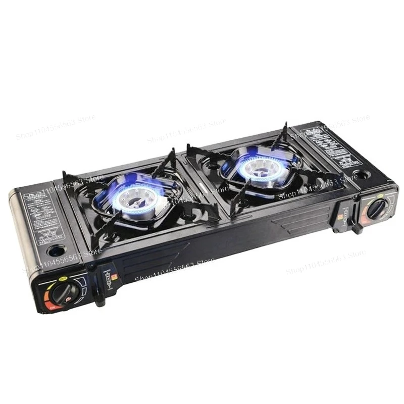 Dual Burner Gas Stove - Portable Cooker with Circular Steel Support