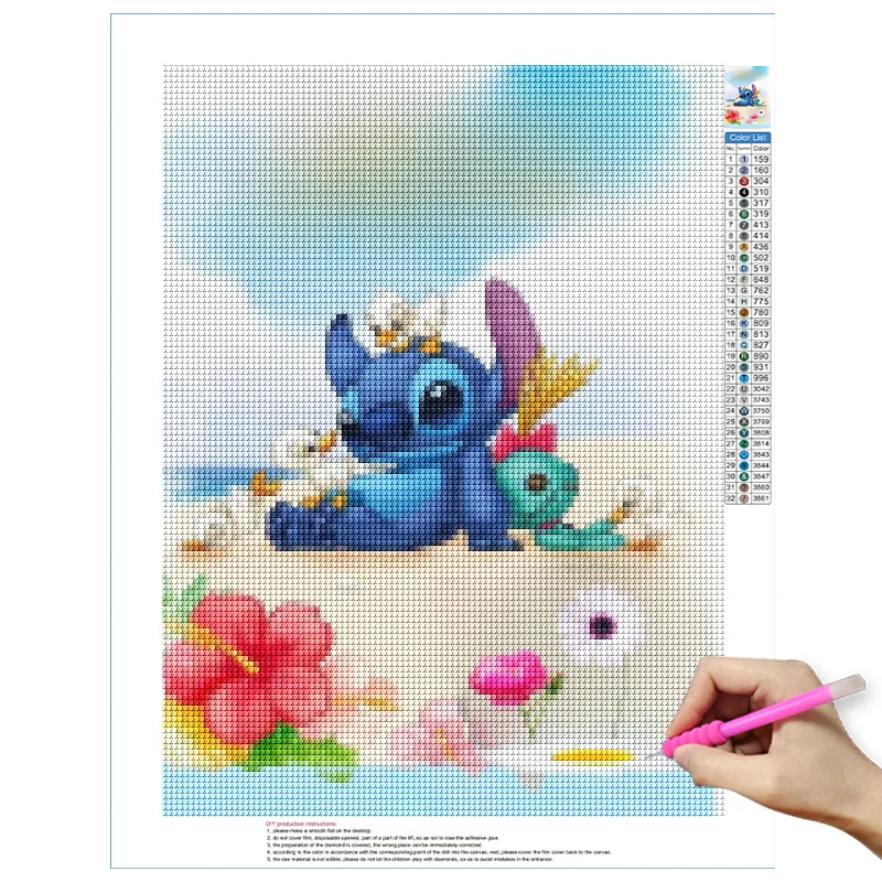 5D Lilo & Stitch Diamond Embroidery Blue Alien Dog Full Drill Diamond Mosaic Wall Art DIY Handmade Gift Kids Room Decor