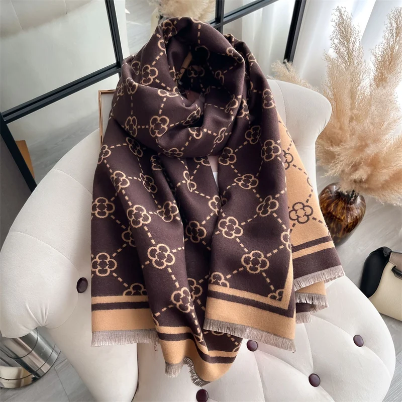 

Women Winter Scarf Cashmere Pashmina Shawls and Wraps Bufandas Floral Print Warm Thick Scarves Blanket for Lady 2025 Newpe
