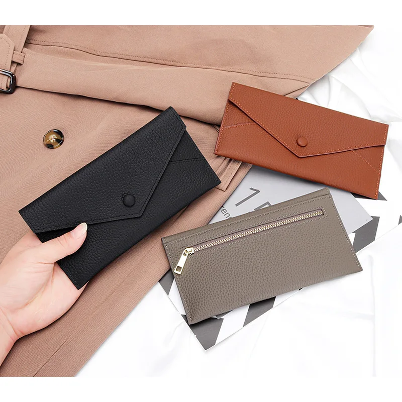 Genuine Leather Change Purse for Women Ultrathin Clutch Coin Purse Cowhide Credit Card Holder Wallet Long Phone Bag
