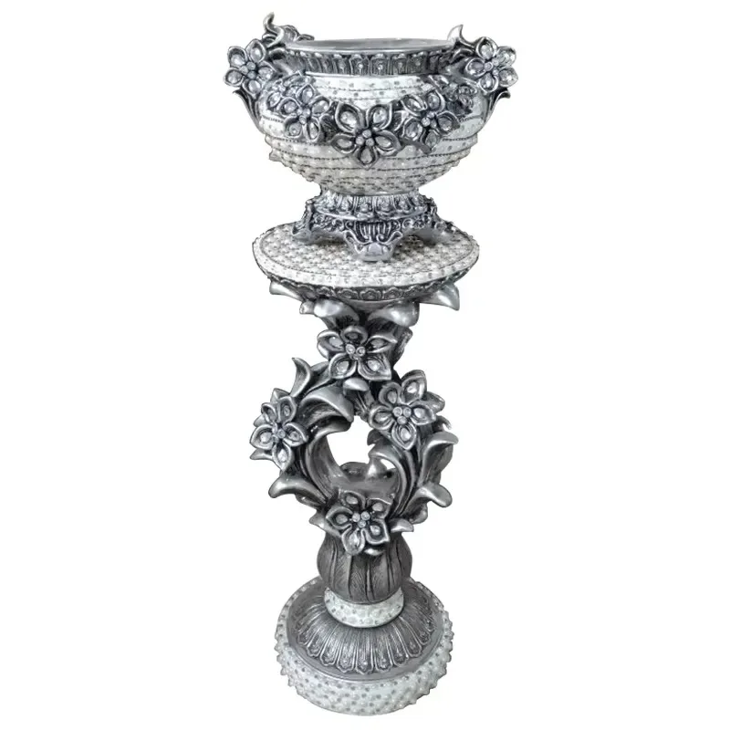 Custom Luxury Roman Column Diamond Design Floor to Ceiling Vase with Flower Pot Fiberglass Home Decoration