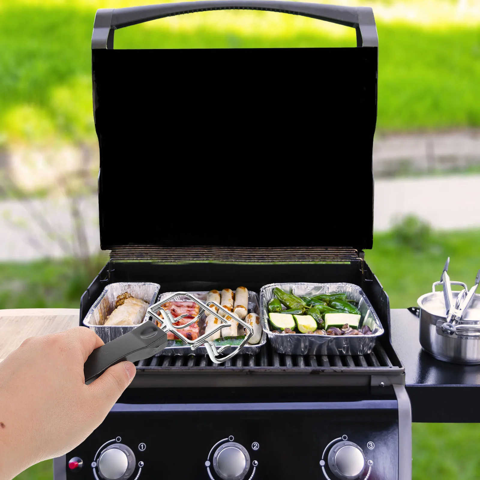 

Electric Oven Picker BBQ Oven Tray Grabber Griller Air Fryer Grate Stainless Tongs Camping Gear Outdoor Cooking