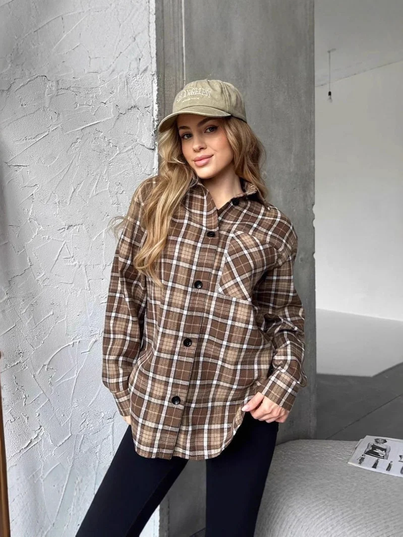 

Women's Medium to Long Plaid Casual irt Vintage Sle Loose Fit Long Sve Button up irt Cheered Print Iron Free