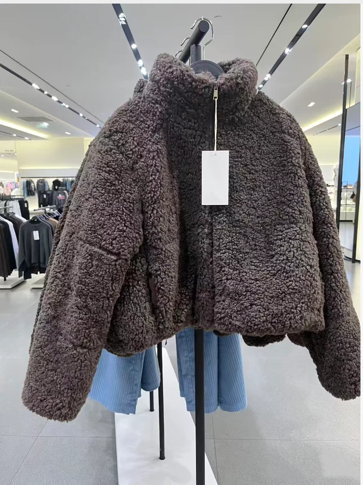 

Thiened Lamb бархатное пальто с воротником-стойкой American Sle женская зимняя теплая верхняя одежда ort длина с застежкой-молнией