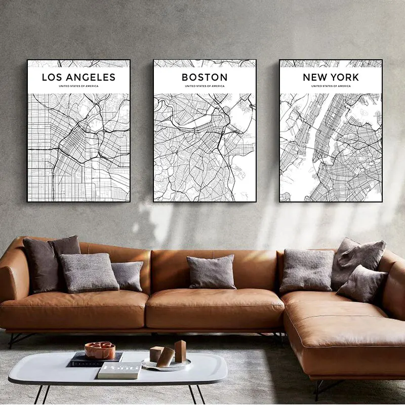 Prints Nordic Style Paintings Picture for Living Room Black and White World City Map New York Tokyo Paris Wall Art Canvas Pos