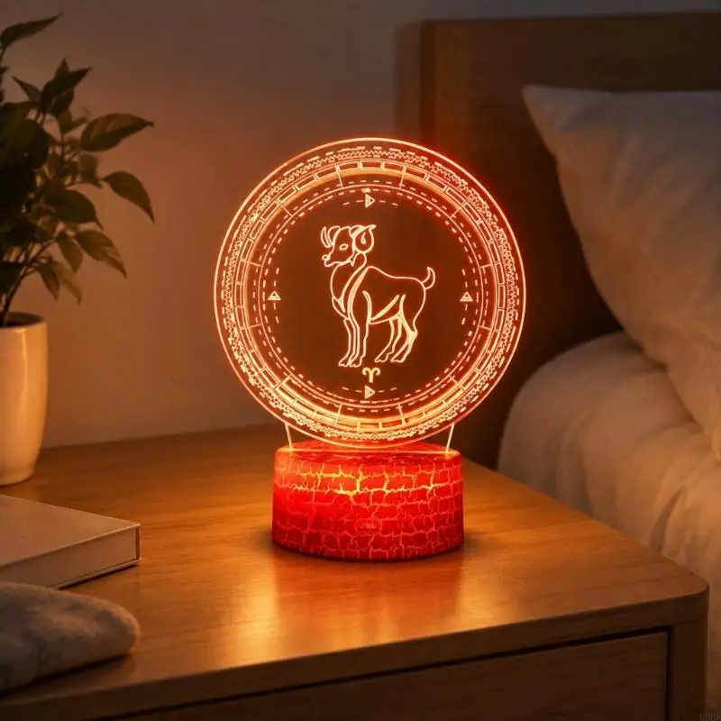   Remote-Operated Zodiacal Sign Night Light with Etched Acrylic Artwork, USB Power, Timed Shutoff, and 16 Selectable Light Modes